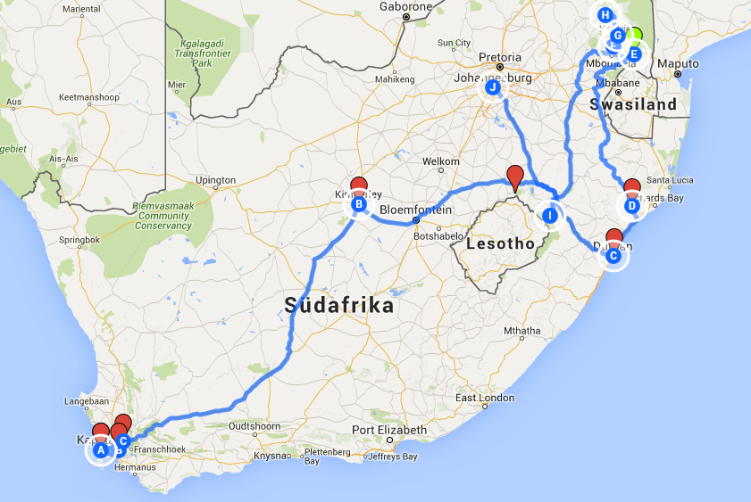 unsere Route Südafrika